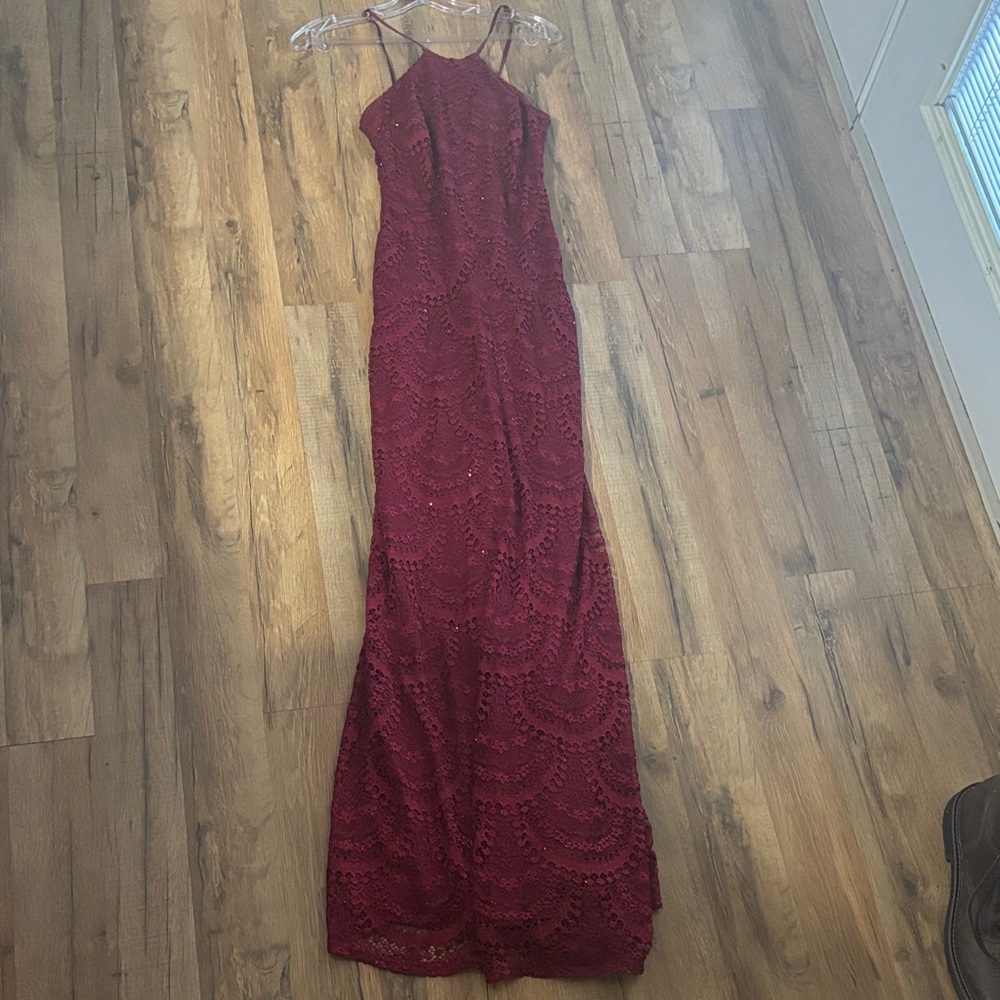 My Michelle Burgundy Lace Maxi Dress
